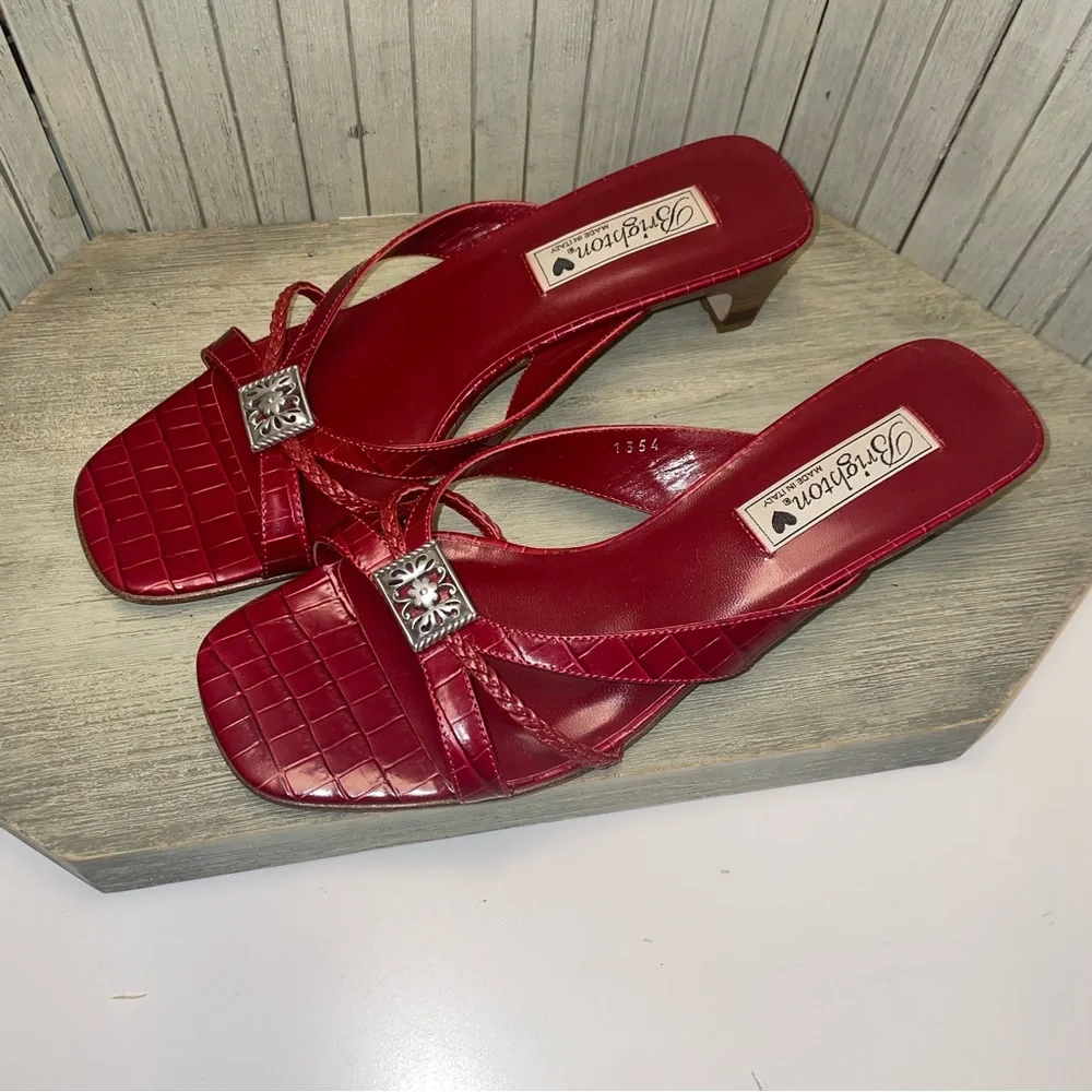 New Brighton Red Leather Kayla Sandals Made in Italy 9.5M - Picture 6 of 7